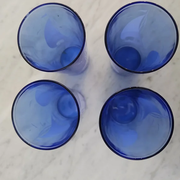 Set of Four Blue Hazel Atlas Sailboat Glasses - Picture 2 of 8